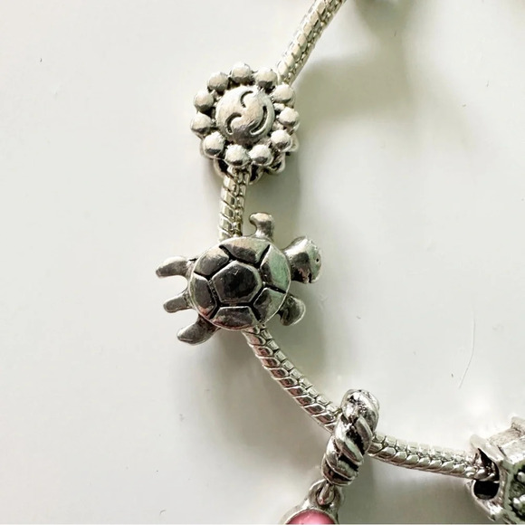 Charm Bracelet Summer Beach Beachy Silver Tone Flip Flop Palm Tree Turtle Sun - Picture 3 of 8